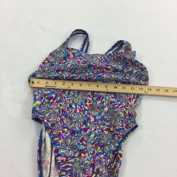 Vintage Mystic Bay Floral Print One Piece Swimsuit Size 9/10 Multicolor High Cut - Picture 3 of 9